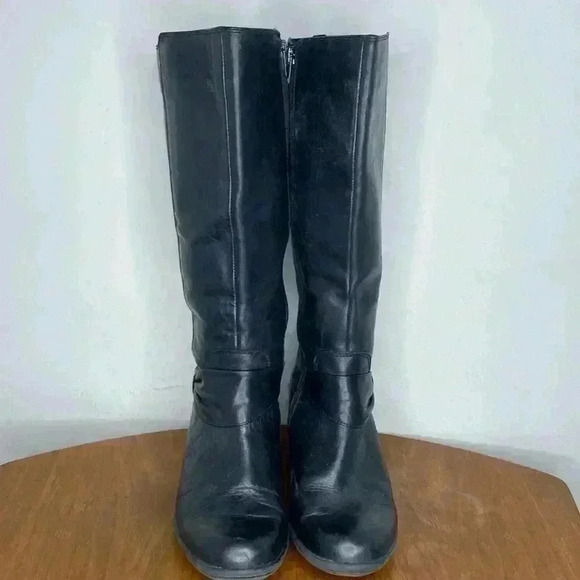 Clarks Black Leather Women’s Size 7.5 Boots Wyld Polka Comfort With Bow & Zip - Picture 2 of 9